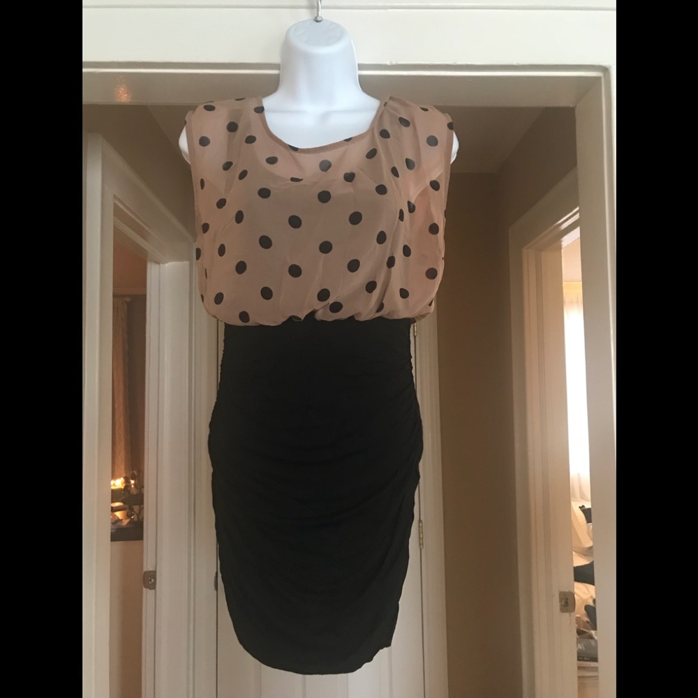 Great dress with ruched skirt and overlay top